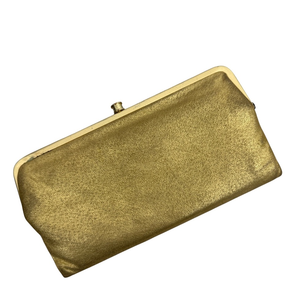 Hobo Wallet Womens OS Gold Lauren Clutch Metallic Leather Kiss Lock